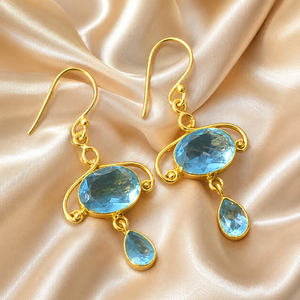 Pendientes Colgantes de Lujo de Plata de Ley 925 con Topacio Azul, Hechos a Mano, con Gema Facetada, Bañados en Oro Amarillo y Oro Rosa - Product Image 2