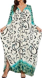 Abaya Elegante para Mujer, Larga hasta el Suelo, con Estampado Abstracto, Manga Larga, Corte Holgado, Vestido Modesto para Primavera/Verano, Uso Diario, Poliéster - Product Image 4