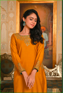 Conjunto de Kurta Maharani Bordado con Dori Color Mostaza - Product Image 3