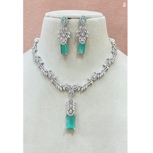 Glamorous Premium Quality Brass <b>Silver</b> Plated Zircon CZ <b>Necklace</b> Earring <b>Set</b> for Women Trendy Engagement Party Wedding Gift - Product Image 1