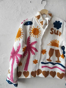 Chaqueta Bomber Suzani Estampada Artesanal, Venta al Por Mayor, Estilo Bohemio, Algodón, Corte Regular, Unisex, Transpirable, para Todas las Temporadas - Product Image 5