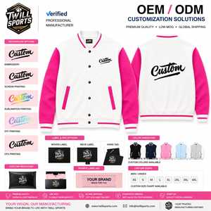 Custom Men's White Pink Windproof <b>Heated</b> Wool/Polyester Winter Varsity <b>Jacket</b> Embroidered Letter Front Turn-down Collar Casual - Product Image 5