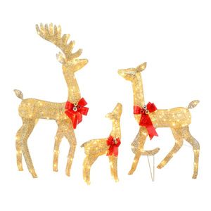 3 Piezas de Decoración Inflable para Jardín, Diseño de Alce, 54*20*122cm, Marco de Hierro Dorado, Decoración con Hilo de Algodón y Polvo de Cebolla Verde, para Fiestas al Aire Libre - Product Image 4