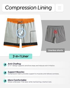 Pantalones Cortos Deportivos 2 en 1 Personalizados para Hombre, Pantalones Cortos para Correr de Secado Rápido, Venta al Por Mayor OEM - Product Image 3