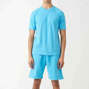 Ensemble T-shirts et shorts surdimensionnés pour hommes, séchage rapide, style streetwear, manches courtes, décontracté, uni, col rond, tenue d'été deux pièces - Product Image 1
