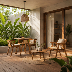 Juego de Comedor de Teca Sólida, Elegante y Moderno, Arka Teak Rattan, Muebles de Comedor con Diseño de Acentos de Mimbre Natural - Product Image 3