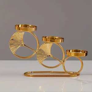 Set of 3 Gold Metal Ginkgo <b>Leaf</b> Candle Holder Triple Round Tealight Stand for Luxury Dining Tabletop Skies Trader Latest 2026 - Product Image 1
