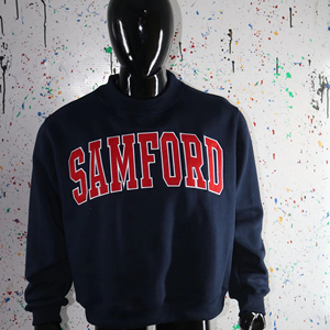 SAMFORD NAVY BLUE <b>Mock</b> <b>Neck</b> Sweatshirt 100% RED Applique Embroidery wide <b>neck</b> Sweatshirt Finer Threads - Product Image 1
