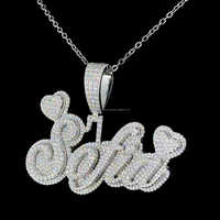 Collier Pendentif Personnalisé en Argent Sterling 925 avec Initiale Cursive et Diamant, Style Hip Hop, Logo Personnalisé, Vente en Gros de Bijoux