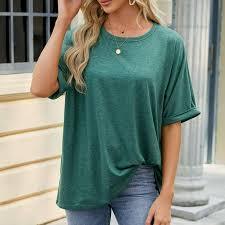 STELLAR Loose Fit Casual Three Quarter Sleeve O-Neck <b>Plain</b> Breathable Eco-Friendly Polyester Winter Women T-Shirt Top - Product Image 2