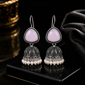 Proveedor Mayorista de Pendientes Colgantes Bohemios de Plata Oxidada Color Rosa |   Joyería Étnica de Moda, Regalo para Ella - Product Image 4