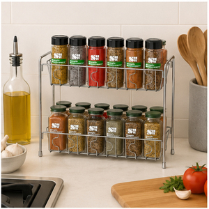 Étagère à épices de cuisine à 2 niveaux en acier inoxydable, organisateur de comptoir peu encombrant, support métallique pour rangement de cuisine - Product Image 3