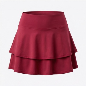 Jupe courte taille haute pour femme, style sportif, couleur unie, volants, rouge, polyester satiné 180g, style japonais, toutes saisons - Product Image 1
