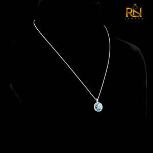 จี้เพชรทรงกลมสีน้ำเงินประดับเพชรแล็บโกรว์ สร้อยคอทองคำแท้ 9K 14K 18K เครื่องประดับชั้นดี - Product Image 2