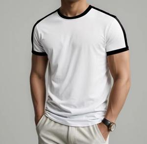 T-shirt Homme Manches Courtes Col Rond Coupe Slim Décontracté Couleur Unie Bordure Contrastante Tricoté 100% Coton Écologique Logo Avant - Product Image 5