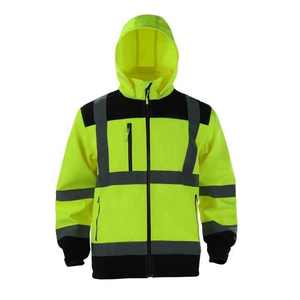 Chaqueta de Forro Polar con Capucha Reflectante de Alta Visibilidad para Hombre, Ropa de Trabajo Resistente al Viento, Abrigo de Seguridad para Invierno con Cierre de Cremallera - Product Image 1