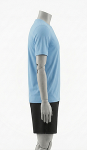 Men's <b>Light</b> Blue Moisture Wicking T-Shirt Crew Neck Short Sleeve Solid Color Polyester Summer Wear Regular Fit - Product Image 3