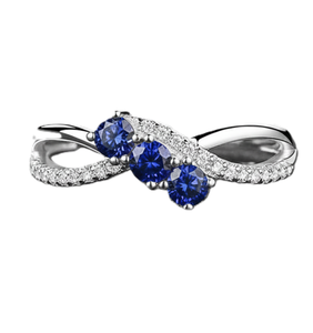 Anillo de compromiso de oro macizo de 18K con zafiro de laboratorio de corte redondo, claridad DEF VS VVS, diamantes de laboratorio y banda retorcida con detalles de diamantes pavé. - Product Image 1