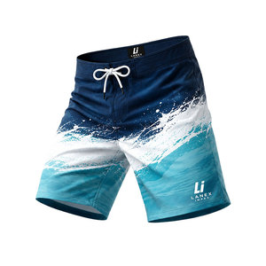 Shorts de bain pour homme personnalisés à séchage rapide, imprimé vagues océaniques, légers, extensibles, pour sports nautiques - Product Image 1