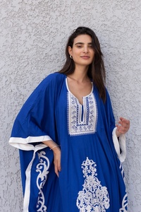 ROBE en coton bleu royal Suzani brodée à la main ROBE ÉLÉGANTE POUR FEMMES ET FILLES - Product Image 4