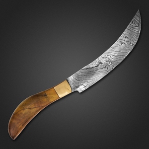 Couteau de chef artisanal en acier Damas 6-7,9 pouces, pointe tombante, manche en bois d'abricot et laiton, ambidextre - Product Image 4