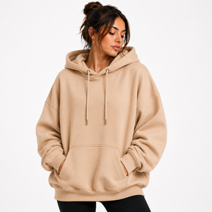 Sweat-shirt à capuche oversize de haute qualité pour femmes, en molleton de coton, avec poche kangourou, style streetwear, épaules tombantes - Product Image 3