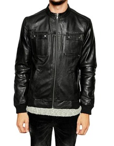Black Slim Fit Zipper Genuine Leather <b>Jacket</b> Men Casual <b>Biker</b> <b>Jacket</b> - Product Image 3