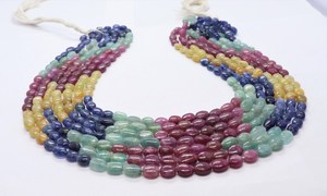 ลูกปัดพลอยแซฟไฟร์ธรรมชาติทรงรีเรียบหลายสี ลูกปัดพลอยรูบี้ มรกต แซฟไฟร์ทรงรี ลูกปัดพลอยหลากสี ลูกปัดพลอยมีค่าหลากสี - Product Image 5