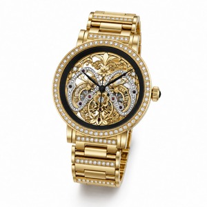 Luxury unisex Diamond Watch Stainless Steel Case <b>Red</b> Dial Roman Numeral Analog Quartz Movement Sapphire Crystal 44mm - Product Image 2