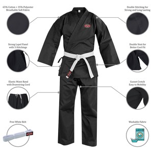 Traje de karate negro para niños Farabi, conjunto de gi de algodón, uniforme de artes marciales, kimono de judo, ropa de entrenamiento, cinturón de karate unisex para adultos. - Product Image 3
