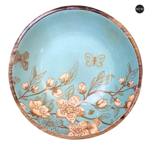 Bol à salade vintage en bois avec motif imprimé, ustensiles inclus, pour fêtes, usage domestique et service de fruits, au meilleur prix - Product Image 1