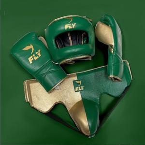 New Arrival Direct Factory Supply Green Gold Cowhide Leather Fly Boxing Set <b>Head</b> Groin Protector Gloves <b>Training</b> for Adult - Product Image 1