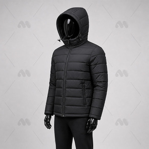 Chaqueta de plumón con capucha negra para hombre, abrigo acolchado cálido de invierno con cremallera, ropa exterior con logotipo personalizado - Product Image 3