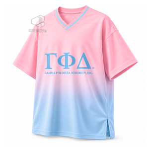 Camiseta Oversize para Mujer Gamma Phi Delta, Rosa y Azul, Casual, Holgada, Cuello en V, para la Hermandad Universitaria Griega - Product Image 2