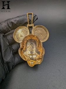 Colgante de Lujo con Cabeza de Ratón Esmerilada y Diamantes Cultivados en Laboratorio, Joyería Hip Hop Dorada - Product Image 3