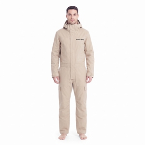 Combinaison de ski imperméable pour homme Hawkeye, à capuche, une pièce, vêtements de neige d'extérieur, isolation synthétique, fermeture éclair, beige - Product Image 3