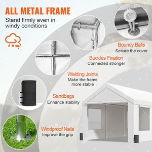 Tettoia per Auto 10x20ft Resistente con Finestre e Porte Ventilate, Garage Esterno con Pareti Laterali Rimovibili, Struttura Singola in Polietilene - Product Image 5