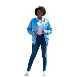 Chaqueta Bomber Azul Satinado Jack and Jill, Unisex, con Botones a Presión, Estilo Universitario, Ligera, Informal, de Moda Urbana - Product Image 2