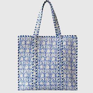 Sac fourre-tout en toile à motifs bleus et blancs, style bohème, ouvert en dessus, sac de shopping pour femmes, utilisation toutes saisons - Product Image 3