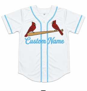 Camiseta deportiva de béisbol personalizada, sublimada, transpirable, de malla de poliéster, cuello en V, manga corta, verano, blanca con azul claro, OEM - Product Image 1
