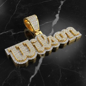 Colgante Personalizado de Doble Capa en Plata 925 con Incrustaciones de Diamantes, Colgante de Hip Hop con Nombre Personalizado en Moissanita VVS - Product Image 3