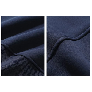 Men's Navy Blue Pillow Collar Fleece 100% Cotton Eco-Friendly Regular Fit Knitted Solid Color Casual Pullover <b>Long</b> <b>Sweatshirt</b> - Product Image 5