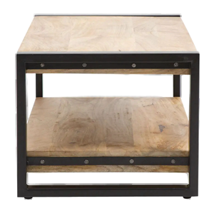 Mesa de Centro Plegable Industrial de Madera Maciza de Mango con Base de Dos Piezas Metálicas en Negro y Natural para Sala de Estar - Product Image 4