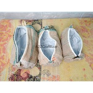 Handmade Kantha Indian Tassel Pattern Zipper Closure Soft Handle Eco-Friendly Cotton Lightweight Multi-Function Cosmetic <b>Bag</b> Set - Product Image 5