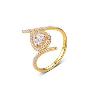 Anillo Abierto de Oro Puro de 14K Certificado con Diamante de Laboratorio en Forma de Pera Central, Estilo Eternidad, Anillo de Compromiso Bypass, Regalo de Aniversario - Product Image 3