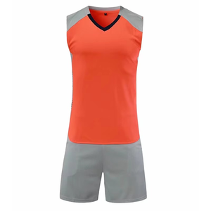 Ensemble de maillot de basket-ball rouge à col en V sans manches avec short à taille élastique, polyester respirant, vêtements unisexes pour adultes - Product Image 3