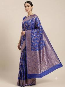 <b>Red</b> <b>Silk</b> Banarasi Saree with Floral Print for Women Traditional Wedding Party Wear Saree with Blouse Buy Direct From Supplier - Product Image 2