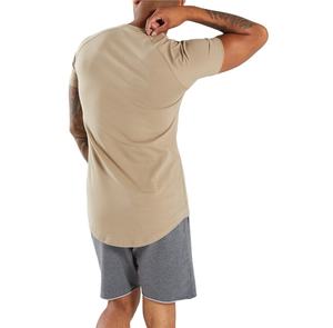 T-shirt de sport confortable et léger pour la musculation, coupe ajustée, col rond, ourlet incurvé, manches raglan, couleur beige, vente en gros - Product Image 2