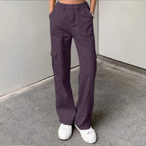 Pantalones de cintura alta para mujer, corte holgado, largo completo, color sólido, estilo casual, para primavera - Product Image 2