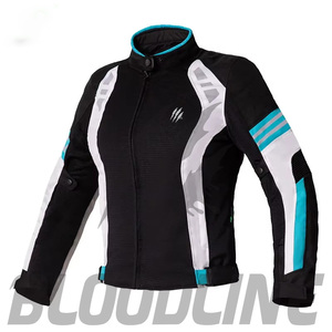 Chaqueta de Motocicleta de Malla Blanca para Mujer, Manga Larga, Transpirable, para Verano, con Detalles en Verde Azulado, Logotipo Estampado en la Parte Delantera - Product Image 1